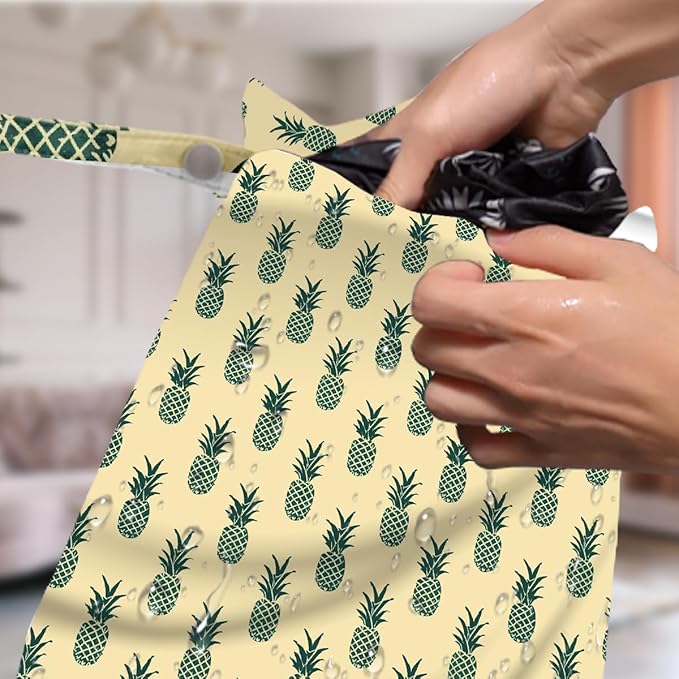 4 Pack Cute Fruit Wet Bag Waterproof Washable Reusable Wet Dry Bag for Swimsuit Dirty Clothes Cloth Diaper Travel Beach Pool Yoga Gym Toiletries Travel Beach Essentials Lemon Pineapple Peach