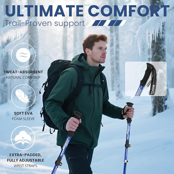 Collapsible Hiking Poles, 7075 Aluminum Trekking Poles, 2pc Lightweight Folding Adjustable for Men & Women, Walking Sticks for Hiking, Camping, Backpacking