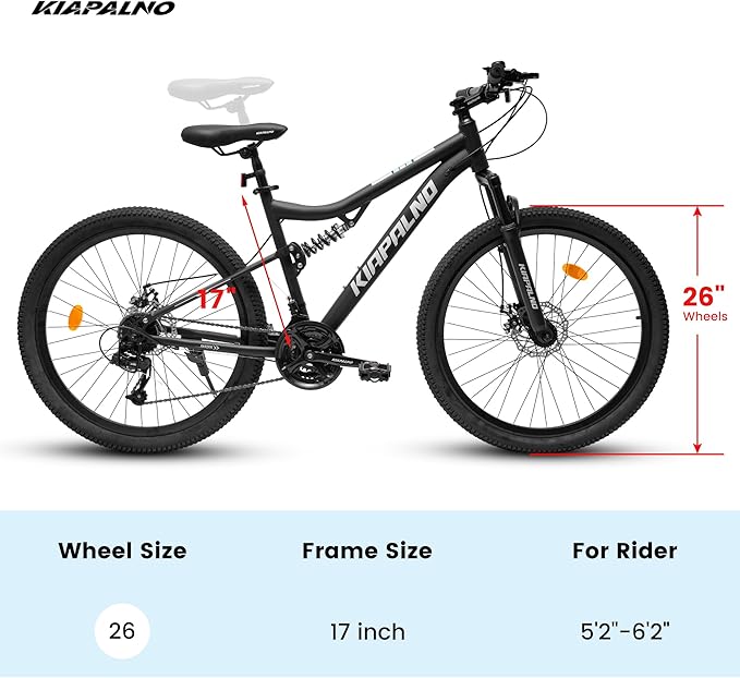 24/26/27.5 Inch Mountain Bike, Dual Full Suspension 21 Speed Womens Mens Mountain Bikes, Commuter Bike with Carbon Steel Frame and Dual Disc Brakes