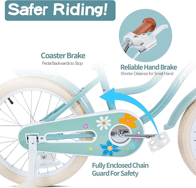 JMMD Girls Bike for 4-12 Years Old Kids, 12 14 16 18 20 24 Kids Bike with Training Wheels, Basket and Doll Seat, Toddler Girls Bicycles with Handbrake & Kickstand, Multiple Colors