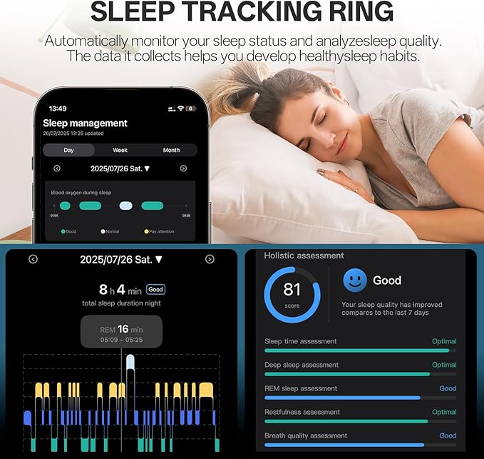 Smart Ring with Vibration Alerts, health tracker ring with Body Temperature Monitor, Heart Rate, Sleep & Fitness Tracking, Waterproof Activity Ring for Men & Women, No App Fees (Rose Gold, 10#)