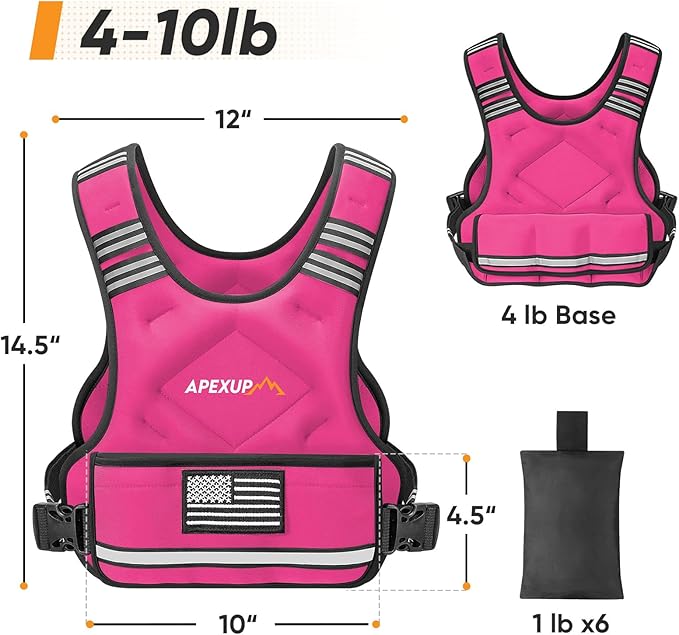 APEXUP Adjustable Weighted Vest, 4-10lb/12-18lb/20-32lb Vest with 6 Ironsand Weights and Large Pocket, Weight Vest for Men Women Strength Training, Running, Walking