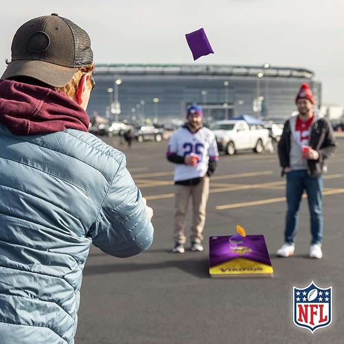 Wild Sports NFL Football 2' x 4' Regulation Size Solid Wood Cornhole Set with Direct Print HD Team Graphics Great Gift for Any Football Fan! Bean Bag Toss Family Outdoor Game