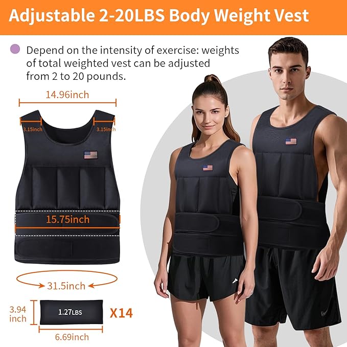 Adjustable Weighted Vest for Men Women,2-20 Lbs Adjustable Weighted Vest with Straps Womens Running Weight Vest for Walking Strength Training Fitness