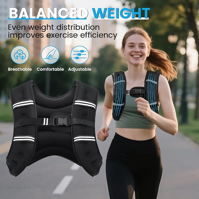 Weighted Vest, 6lb/8lb/12lb/16lb/20lb/30lb for Men, Women with Reflective Stripe, Weight Vests Adjustable for Workout, Strength Training, Running, Fitness, Muscle Building, Weight Loss