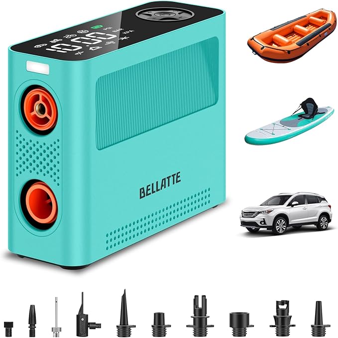 Electric Paddle Board Pump 150PSI - 4X Faster SUP Pump, Auto Air Compressor for SUP, Car Tires, Bike, Ball, Kayak, Tent, Float (Portable & All-in-One)