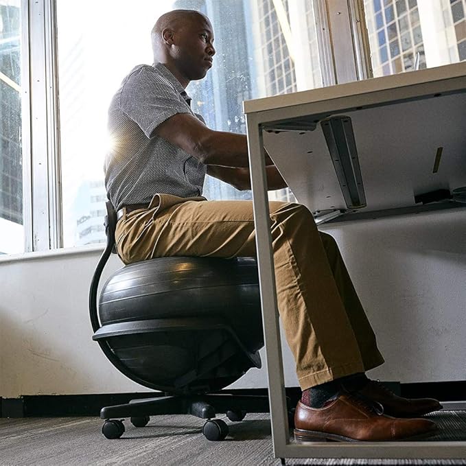 Gaiam Ultimate Balance Ball Chair (Standard or Swivel Base Option) - Premium Exercise Stability Yoga Ball Ergonomic Chair for Home and Office Desk - 52cm Anti-Burst Ball, Air Pump, Exercise Guide