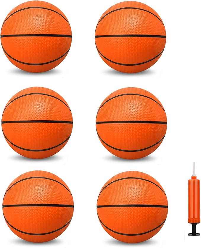 6 Inch PVC Mini Basketball Toys for Indoor Hoops, Soft 6" Rubber Small Repacement Ball for Over Door Hoop Sets, Little Basketballs for Kids Toddler, Lawn Outdoor, Beach, Pool(6 PCS with Air Pump)
