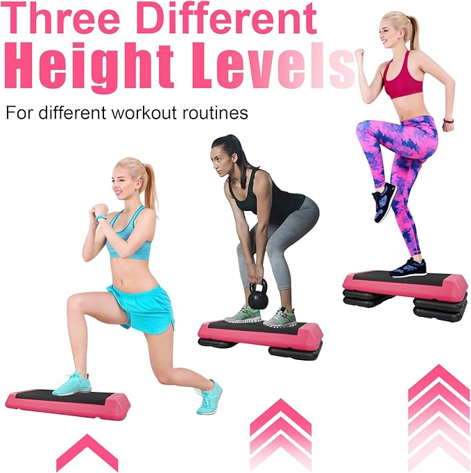 Exercise Workout Aerobic Step Platform Trainer, 28.5" Aerobic Stepper with 4"-6"-8" Adjustable Height Risers