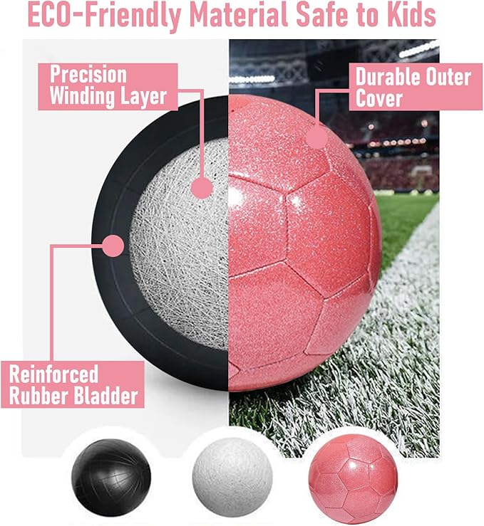Glitter Soccer Ball Set with Pump – Size 3 4 5 Pink Gold Purple Training Balls for Youth, Teens, and Adults – Soft Practice Ball for Beginners