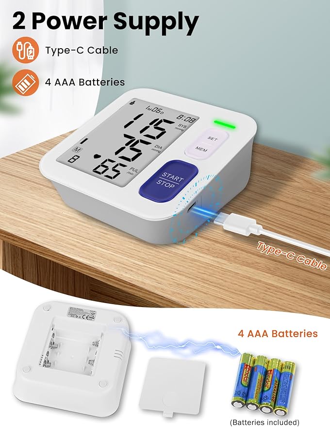 Blood Pressure Monitor Upper Arm Monitors for Home Use, Automatic Accurate BP Machine with 9"-17" Adjustable Cuff, 4" LCD Screen Home Hypertension Detector, 2 x 90 Memory & HR Detection, Storage Bag