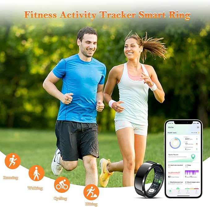 Smart Ring for Women Men-Wearable Fitness Tracker with Sleep Tracking Heart Rate Blood Oxygen Healthy Monitor Ring Activity Monitoring Steps Calories Black