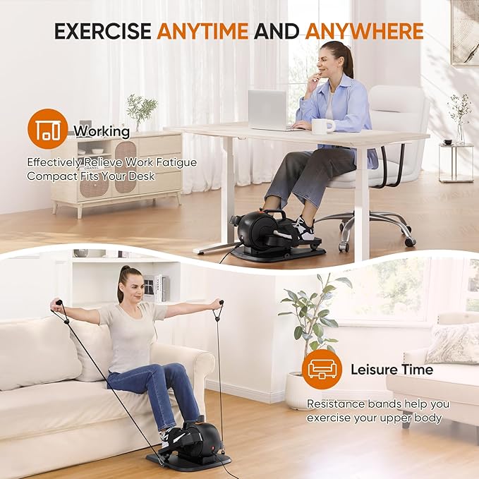 Dripex Under Desk Elliptical Machine, 3-in-1 Electric Ellipse Leg Exerciser As Seen On TV, 10 Adjustable Speed & Resistance, Seated Pedal Exerciser for Seniors with Remote, Fully Assembled