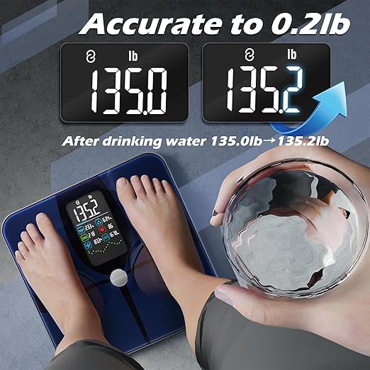 Lepulse Smart Weight Scale with BMI Body Fat Muscle Mass, 4.68" Large Display with Trend, High Accurate 22 Composition Scale with Heart Rate, Bathroom Scale with App, Black