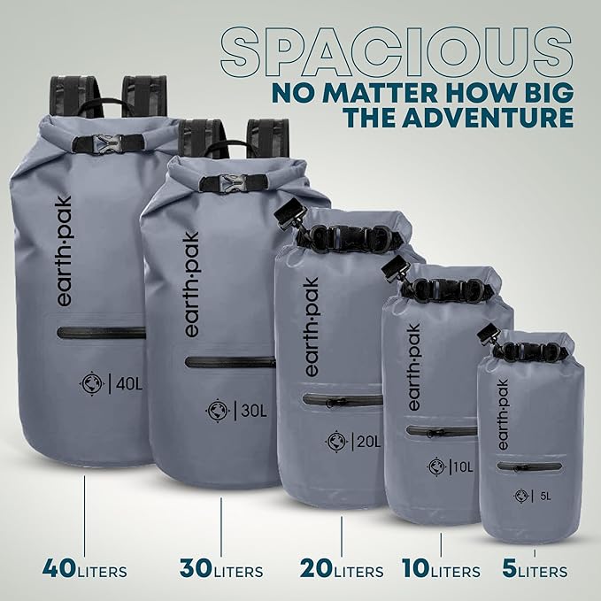 Earth Pak Waterproof Dry Bag with Zippered Pocket - Waterproof Dry Bag Backpack Keeps Gear Dry