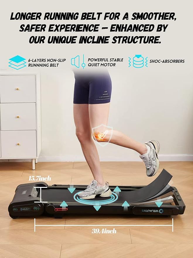 Treadmill with Auto Incline Walking Pad Underdesk for Home Office Potable Compact Running Machine Jogging Caminadora para Casa Up to 13% 6 Levels with Remote Control Indoor Fitness Black