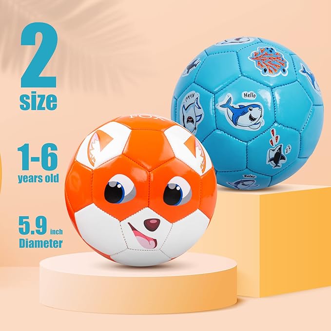 Toddler Soccer Ball Size 2 - Soft Kids Soccer Ball 2 Pack for Ages 1-3 3-5 - Cartoon Sports Toys for Boys Girls - 5.8” Small Ball for Indoor/Outdoor Games for Yard Games