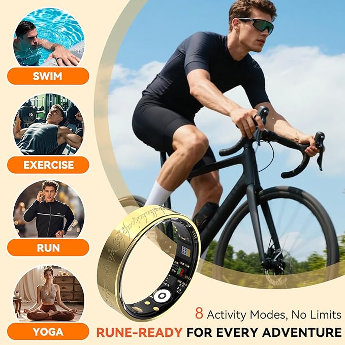 Ultra Smart Ring for Women Men,Health Fitness Tracker with Sleep/Blood Pressure/Oxygen Monitoring, Heart Rate & Activity Tracking,IP68 Waterproof, 5+Day Battery,No Subscription Fee 1-Gold 13