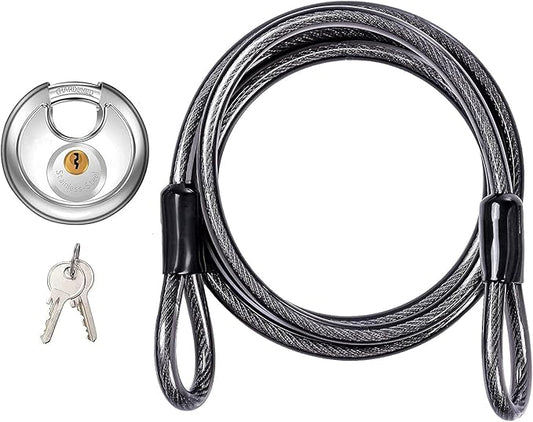 DELSWIN Disc Padlock with Cable - Stainless Steel Discus Lock,3/8-Inch Shackle and 6 Ft Security Steel Cable for Outdoor Fence Bike Kayak Trailer