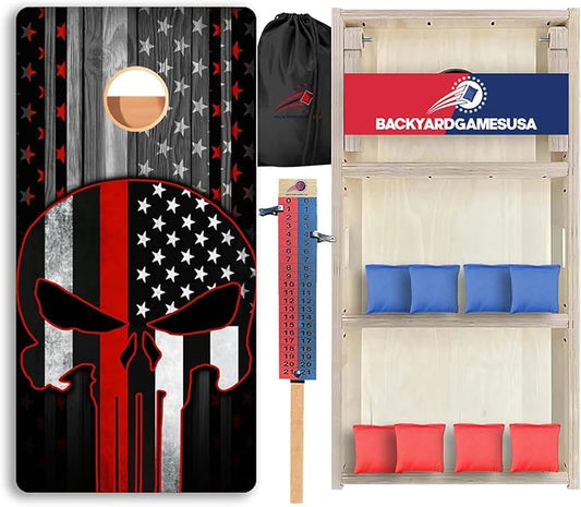 CornholeGamesUSA Pro Cornhole Boards Set | Made in USA | 3/4 Baltic Birch | No Bounce | Triple Thick Legs | Two Brace & Handles, Tournament 2x4 Regulation Set with Score Tower & Cornhole Bags