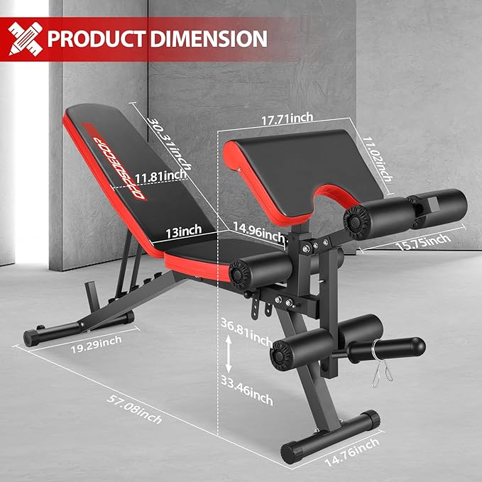 OPPSDECOR Adjustable Weight Bench with Leg Extension, Leg Curl - 800 LBS Heavy Duty Workout Bench for Home Gym - Preacher Curl, Flat, Incline, Decline Sit Up - Full Body Workout