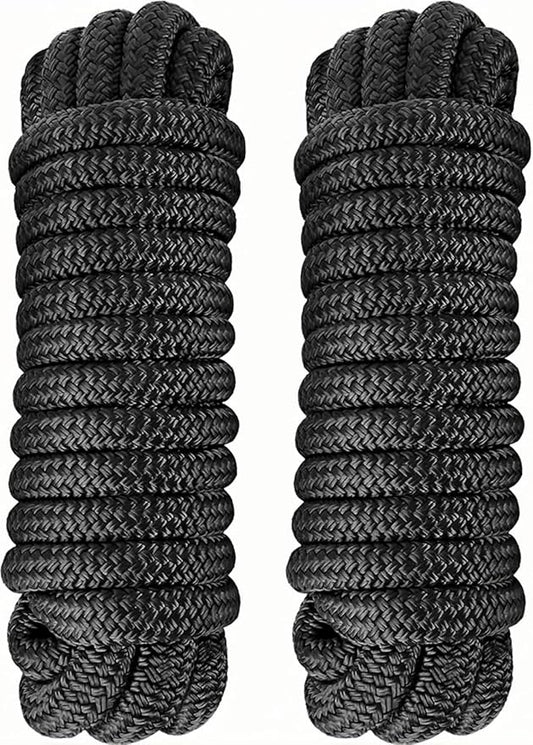 Dock Lines 2 Pack 5/8" x 50' Double Braided Nylon Boat Dock Lines with 16" Eyelet, Marine-Grade Boat Rope, Easy to Use Dock Lines for Boats, Strong Boat Ropes for Docking with Loop, PACTHSD
