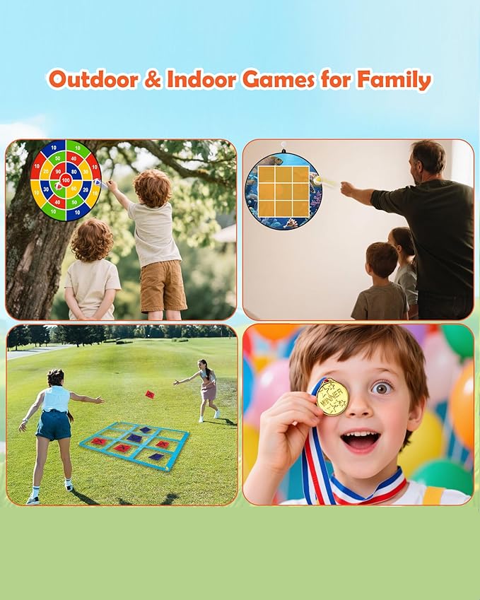 Giant Tic Tac Toe Outdoor Games, Bean Bag Toss Games, 26" Dart Board Game Double-Sided with Sticky Balls for Boys and Girls Ages 4-12 Kids Adults Family Lawn Yard Large Carnival Games, Blue
