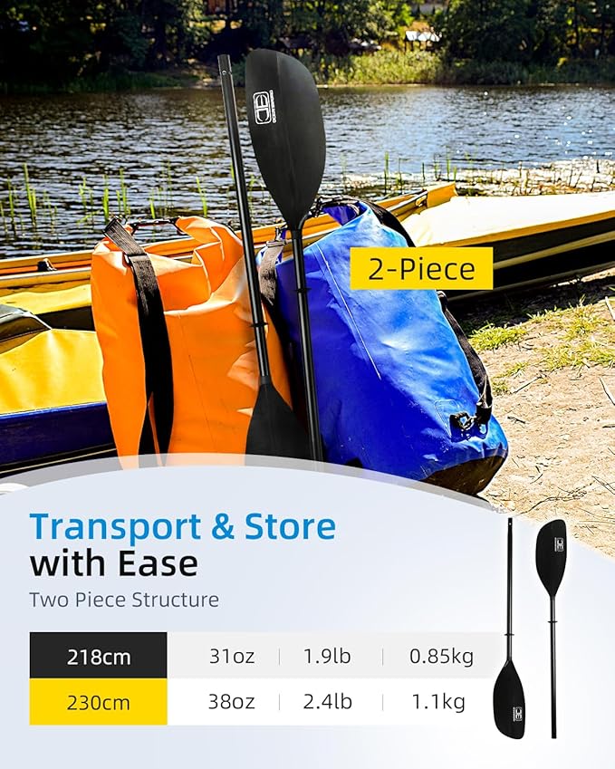 OCEANBROAD Kayak Paddle 86in/218cm, 90.5in/230cm Alloy Shaft 2-Piece Floatable Kayak Oar for Kayaking Canoeing Boating