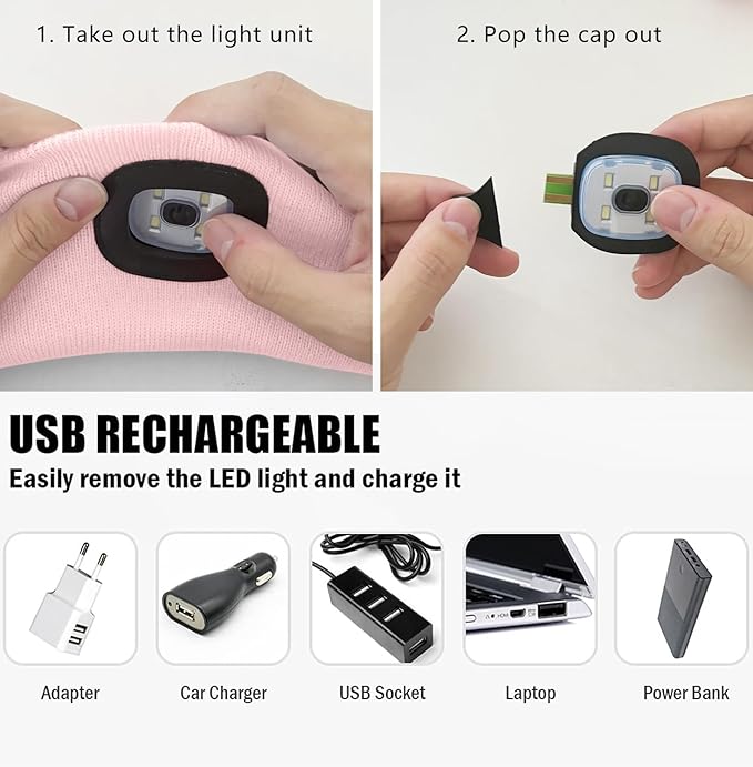 ATNKE 4 LED Lighted Sport Sweatband,USB Rechargeable Running Head Band Lamp High Stretch Wicking Gifts for Men and Women