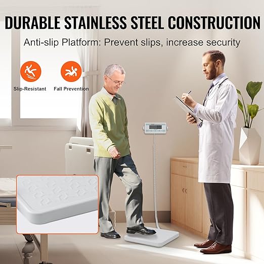 VEVOR Portable Medical Scale, Professional Digital Physician Scale for Weighing - with Anti-slip Platform, 2 Units, Hold & Tare Function, 440LBS Capacity Physician Weight Scale for Gyms Homes Hospital