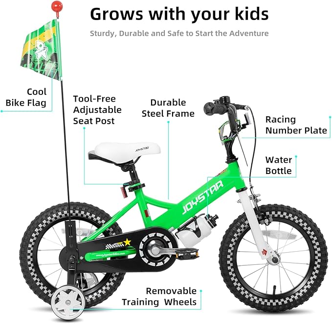 JOYSTAR Little Daisy Kids Bike for Girls Boys Ages 2-7 Years, 12 14 16 Inch Girls Bikes with Doll Bike Seat & Streamers, Boys Bike with Flag & Number Plate, Multiple Colors