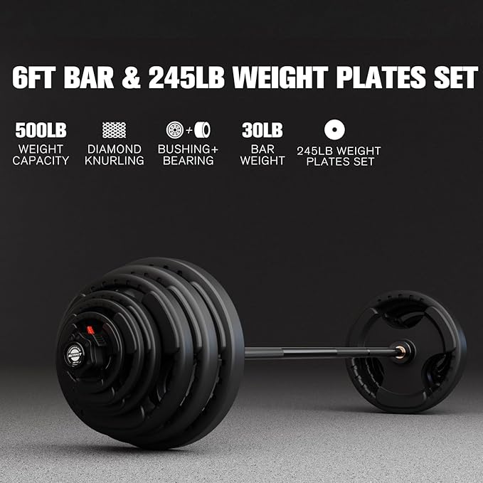 RitFit Barbell Weight Set - 4/6FT Olympic Barbell with Weight Plates (55-275LB Total) - Weightlifting Equipment for Squats, Curls, Deadlifts, Presses, Hip Thrusts