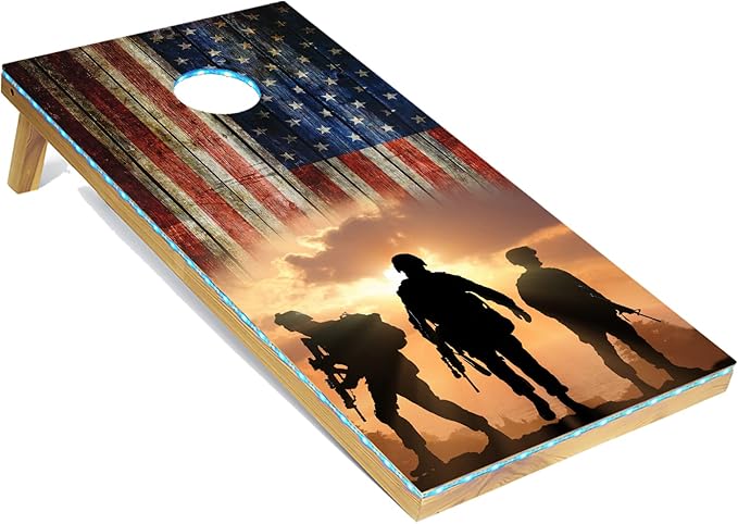 Tailgating Pros American Themed Lightweight Corn Hole Board Set w/Multicolored Built-in LED Lights, Bean Bags and Carrying Case - 4'x2' Cornhole Toss
