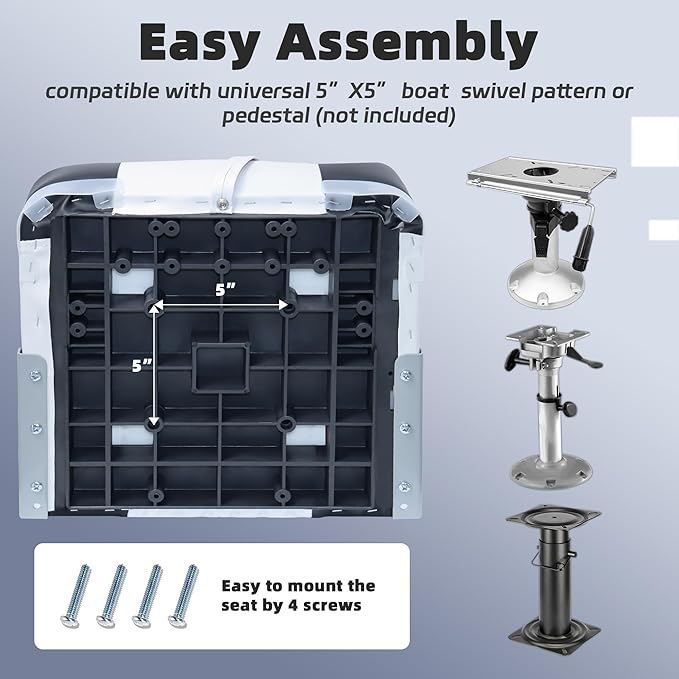 Deluxe A Pair of Marine Low Back Folding Fishing Boat Seat, Stainless Steel Screws Included, White/Black