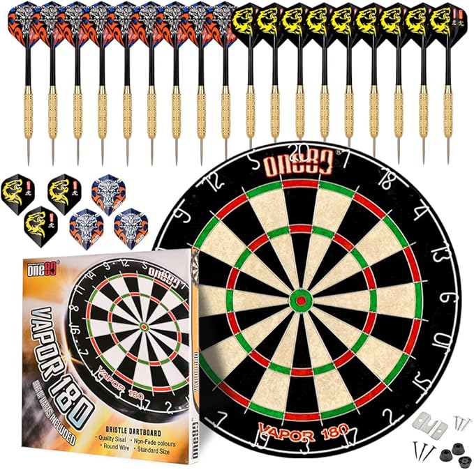 Vapor 180 Bristle Dartboard Staple Free Bullseye Steeltip Darts Extra Flights