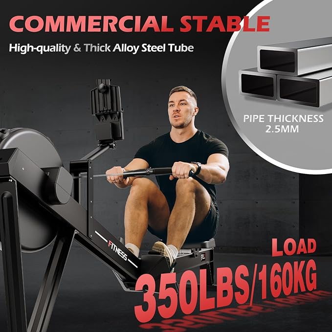 PASYOU Air Rowing Machine for Home 10-Level Resistance 350lb Load Rower Machine Foldable Commercial Row Machines with 47in Rail and Bluetooth Backlit Monitor, Adjustable Device Holder PR70