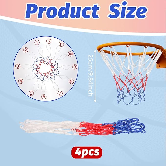 4 Pcs Small Replacement Net for Mini Basketball Hoop Fits 8 Loops, 8"-10.25" Rims, Rainproof Sunscreen All Weather Anti Whip Mini Basketball Net for Indoor Door, Room Walls