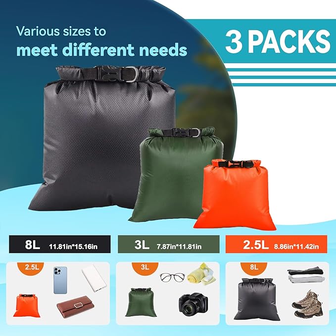 6PCS Dry Bags Waterproof, Lightweight Dry Bags for Kayaking Waterproof，Outdoor Waterproof Bag for Kayaking Hiking Boating Camping