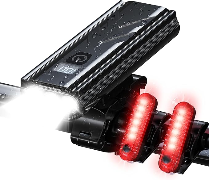 Rechargeable Bike Lights for Night Riding High Lumens with 2 Pack Taillight, Super Bright Bicycle Headlight & Tail Light Set, Safety Light Front and Back Cycling