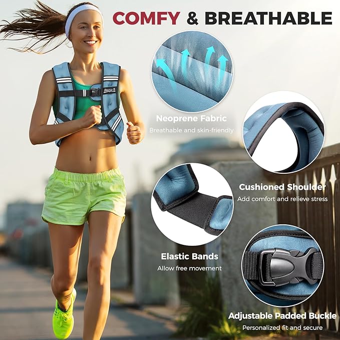 BAGAIL Weighted Vest, 5lbs/8lbs/10lbs/12lbs/15lbs/20lbs/25lbs/30lbs Weight Vest with Detachable Phone Pouch, Rucking Vest for Women, Men, Walking, Weight Loss, Training, Running