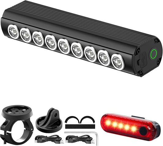 Super Bright Bike Lights for Night Riding- USB Rechargeable Bicycle Headlights, IPX5 Waterproof Bike Headlight and Taillight, Bicycle Light Set for Adult Kid Mountain Road Commuter Cycling