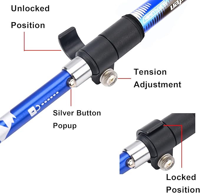 Aluminum Collapsible Ultralight Travel Trekking Hiking Pole for Men and Women