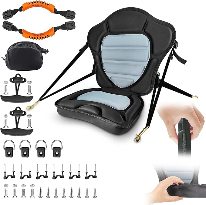 HLOGREE Kayak Seats - 1/2 Pck, Thicken Padded Seat Cushion with Back Support, Canoe & Ocean Sup Compatible