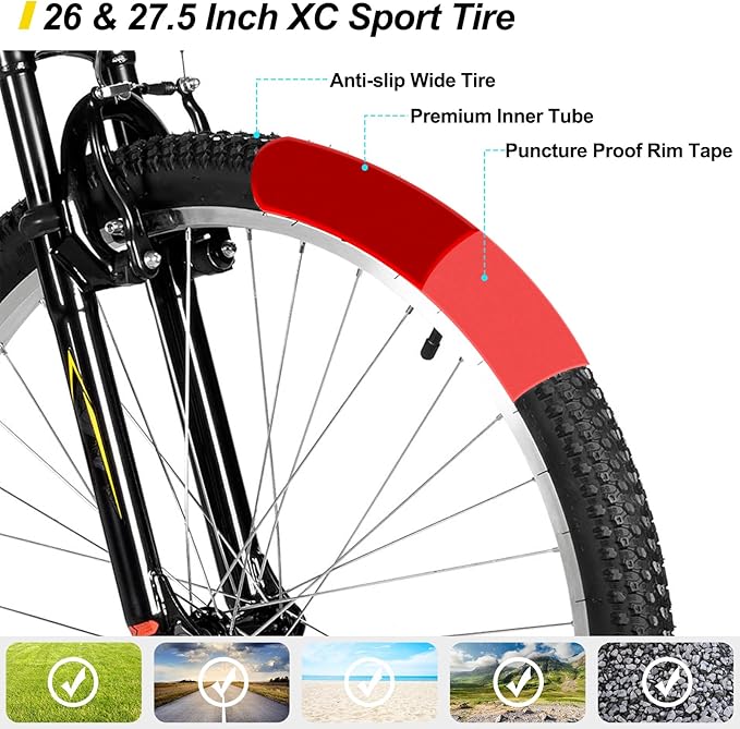 HILAND 26 27 Inch Mountain Bike, Mens Womens MTB with 18 Speeds, High-Tensile Steel Frame, V Brake, Hardtail Bicycle for Adults