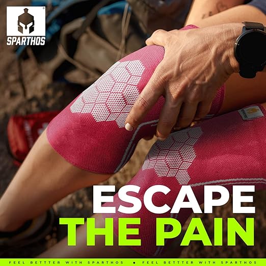Sparthos Knee Compression Sleeves by (Pair) – Support for Sports, Running, Joint, Knee Pain Relief – Knee Brace for Men and Women – Knee Protector Stabilizer Rehab Blood Circulation Surgery (Pink-M)