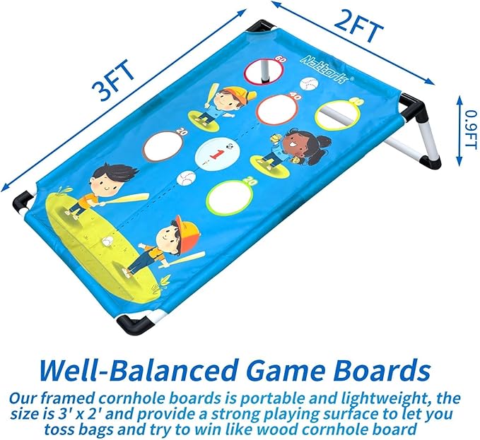 Portable PVC Framed Cornhole Game Set with 2 Collapsible Cornhole Boards, 8 Bean Bags and Carrying Case, Waterproof Mini Cornhole Set, Outdoor Indoor Yard Toss Games Rainbow Design (3 x 2-feet)