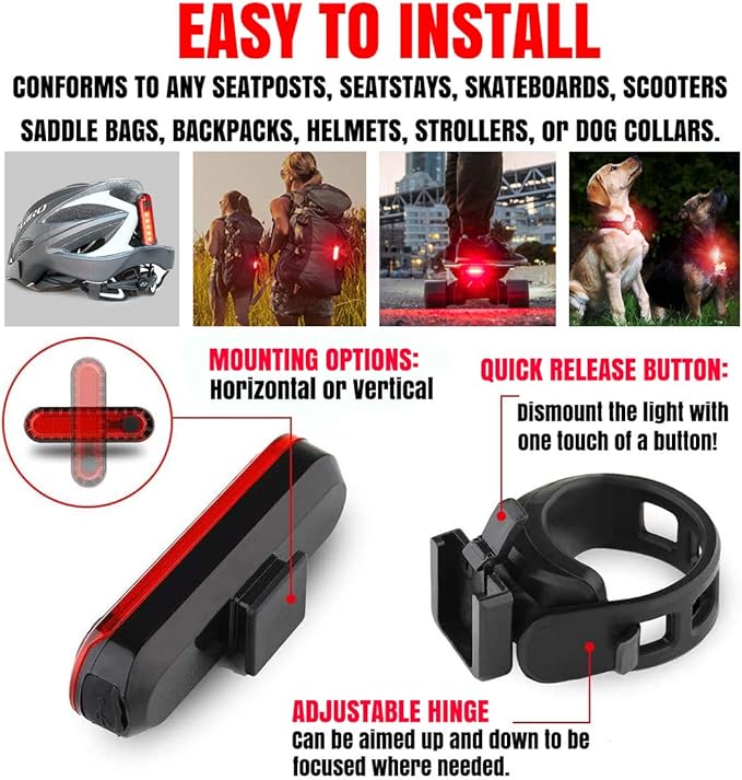 BLITZU USB-C Rechargeable Bike Tail Light 2 Pack, Bright Bicycle Rear Cycling Safety Flashlight Accessories for Night Riding, Cyborg 120T, 4 Light Modes for Adults Kids Men Women Road Mountain