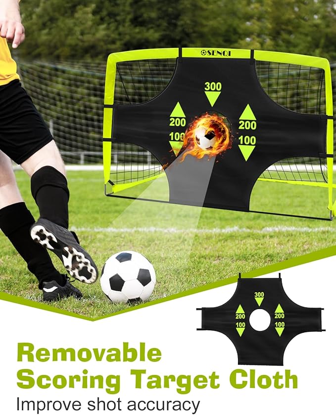 Soccer Goal，Portable Soccer Goal of 6x4ft，2 Set of Soccer Goal Backyard Training Equipment with Soccer Ball and Scoring Target Cloth，Outdoor Sports Games Gift