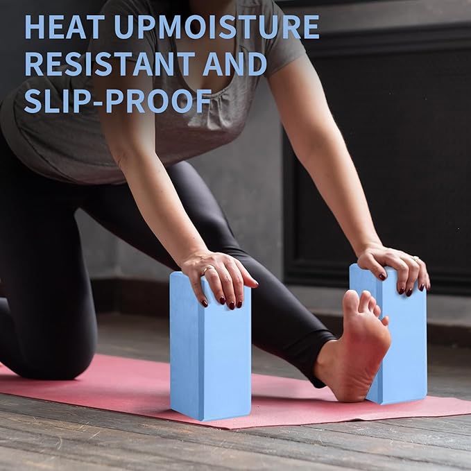 Yoga Block 2 Pack 9"x6"x3", Sturdy Yoga Foam Blocks, High Density & Non Slip Surface for Pilates & Stretching, Fitness Accessories for Stability & Balance