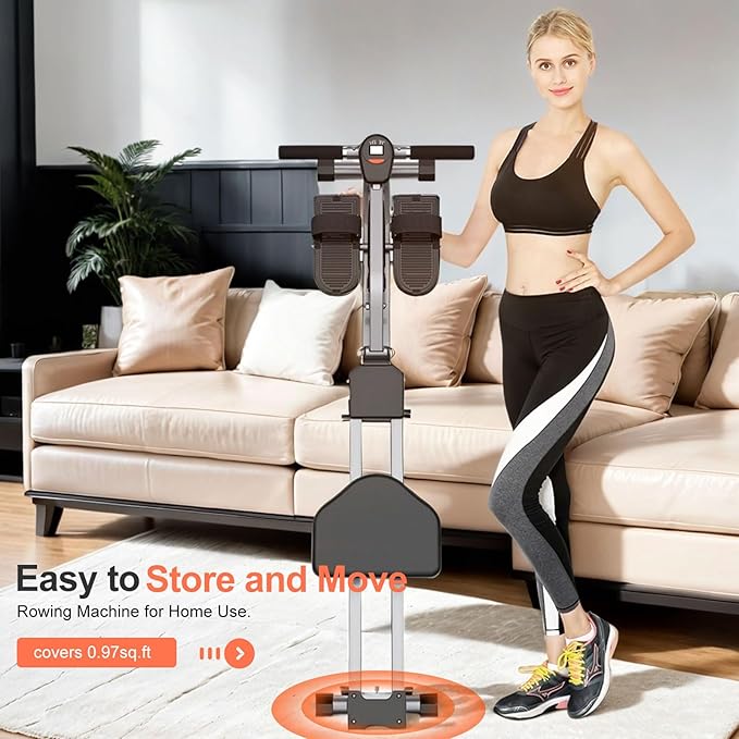 Rowing Machine, Compact Adjustable Rowing Machine 12 Levels of Complete Body Workout Resistance for Home, Low-Impact